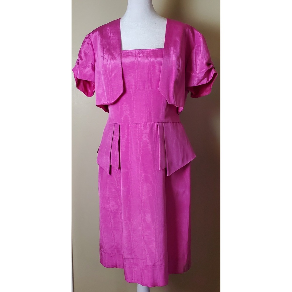 Vintage Carol Peretz Barbiecore Hot Pink 2 Piece Strapless Dress Bolero Jacket‎